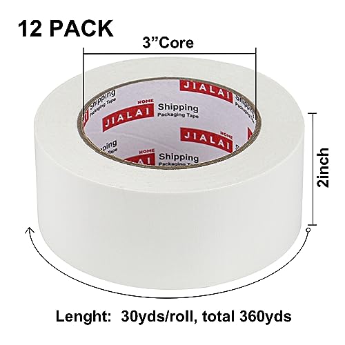 JIALAI HOME White Duct Tape Heavy Duty, 12 Roll Multi Pack, 30 Yards x 2 Inch, 9 Mil Strong, Flexible, Waterproof and Tear by Hand - for Home Use, Do-It-Yourself Projects and Repairs - color: White