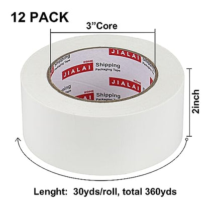 JIALAI HOME White Duct Tape Heavy Duty, 12 Roll Multi Pack, 30 Yards x 2 Inch, 9 Mil Strong, Flexible, Waterproof and Tear by Hand - for Home Use, Do-It-Yourself Projects and Repairs - color: White