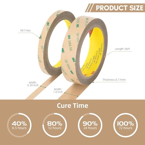 3M Double Sided Tape 300LSE 0.5" x 36Ft Clear Heavy Duty Adhesive Tape for Electronics, Laptop & Phone Repairs, Arts, Crafts, Leather Work, Card Making – 1 Pack - size: 0.5"x36Ft