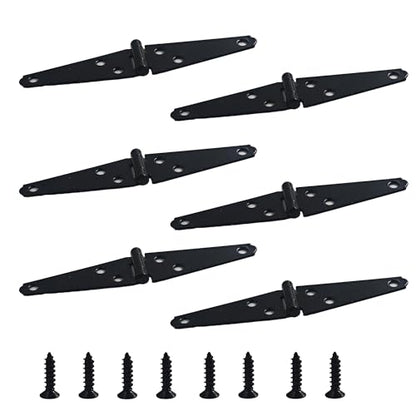 6Pcs 3-Inch Heavy Duty Iron Strap Hinges, Matte Black Gate Tee Hinges for Shed, Fence, Cabinet, Wood Gate Applications with Mounting Screws - size: 3 Inch