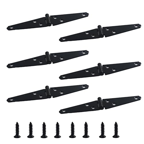 6Pcs 3-Inch Heavy Duty Iron Strap Hinges, Matte Black Gate Tee Hinges for Shed, Fence, Cabinet, Wood Gate Applications with Mounting Screws - size: 3 Inch