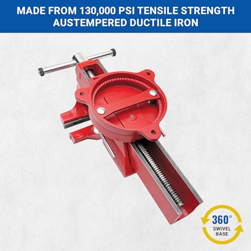 Yost Vises ADI-8 Heavy Duty Vise | 130,000 PSI Tensile Strength Austempered Ductile Iron Bench Vise | 8 Inch Jaw Width with a 360 Degrees Interlocking Swivel Base and 2 Lockdowns | Red - size: 8 inches