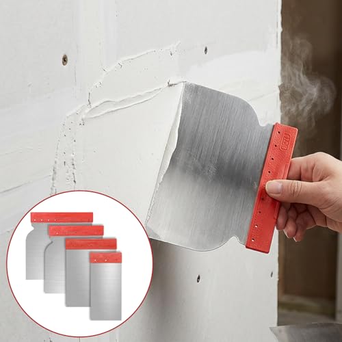 4Pcs Stainless Steel Body Filler Spreader, Metal Putty Knife 4 Sizes Multipurpose Automotive Scraper Repair Tool for Applying Glaze, Plaster, Cement, Paint and Wall Decoration Hand Tools