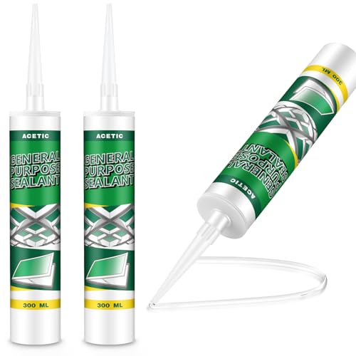 2 Pack Clear Silicone Sealant Caulk, 10.1 oz 100% Waterproof Silicone Sealant Adhesive Clear Caulk Tool for RV Marine Home Window Roof Door Kitchen Bathroom Bathtub Shower Auto Leakproof Seal