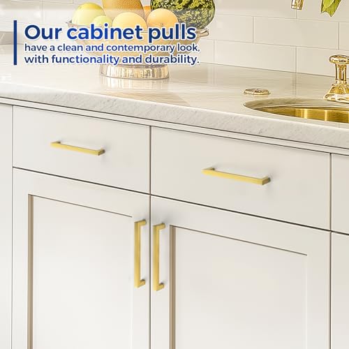 JOY DECOR 2 Pack Cabinet Handles, Gold Cabinet Pulls, 6-1/4 Inch Kitchen Handles Square Drawer Pulls Stainless Steel Drawer Hardware Handles, 160mm Hole Centers - size: 6-1/4 Inch Hole Center
