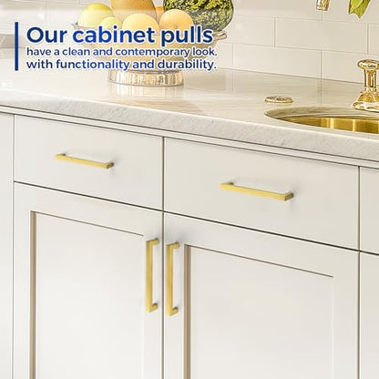 JOY DECOR 2 Pack Cabinet Handles, Gold Cabinet Pulls, 6-1/4 Inch Kitchen Handles Square Drawer Pulls Stainless Steel Drawer Hardware Handles, 160mm Hole Centers - size: 6-1/4 Inch Hole Center