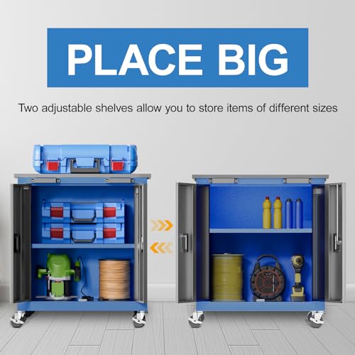 LARBANKE Tool Chest with Wheels and 4 Pad Feet,Tool Chest with 2 Doors and Adjustable Shelves,Lockable Steel Chest for Garage,Home and Office,can be Combined to Large Cabinet Set - style: 2 Door Rolling Tool Chest