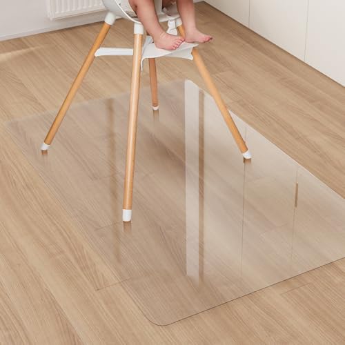 Area Floor Mat for Under High Chair, 4'×6' Transparent No Slip Waterproof Vinyl Area Rug for Home, Spill Resistant Hard Floor Protector Cover for Kitchen, Easy Clean Splat Mat - color: Transparent, size: 4' x 6' (Rectangular)