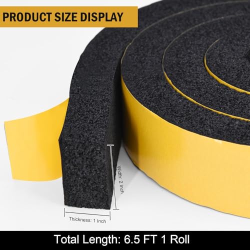 YoleShy Window Air Conditioner Foam Tape 2 Pcs 2 Inch Wide x 1 Inch Thick Weather Stripping Door Seal Strip for Insulation, Weatherstrip, Gap Blocker, Total 13 Feet Long(6.5ft x 2 Rolls), Black - style: 2in x 1in x 13FT/Black