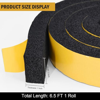 YoleShy Window Air Conditioner Foam Tape 2 Pcs 2 Inch Wide x 1 Inch Thick Weather Stripping Door Seal Strip for Insulation, Weatherstrip, Gap Blocker, Total 13 Feet Long(6.5ft x 2 Rolls), Black - style: 2in x 1in x 13FT/Black