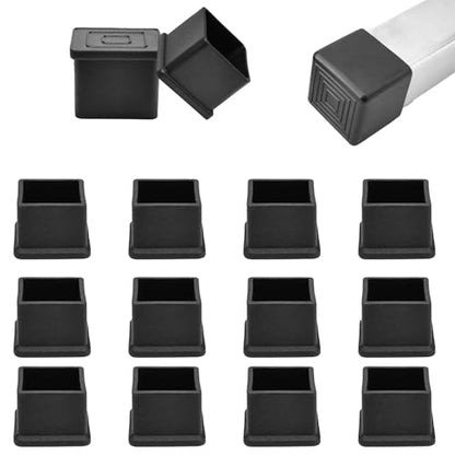 EASYEAH 3/4" (19mm) Square Chair Leg Floor Protectors, Black Rubber Chair Leg Caps, Non-Slip Patio Furniture Feet Cap, PVC Chair Feet Covers for Hardwood Floors, Tables & Patio Furniture, 12pcs - size: 3/4" x 3/4"