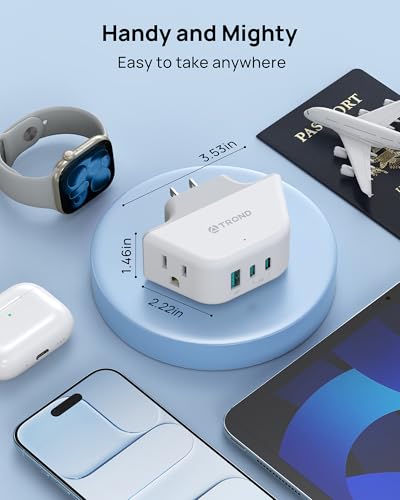 TROND Outlet Extender with 360 Rotating Plug, 2 AC Outlet Splitter with PD 20W USB C, 3-Side Design Wall Plug Adapter, for Bathroom Kitchen Cruise Ship Travel Essentials, White - color: White, size: 2A2C1U & PD20W-3 Prong (Rotating Plug), 1 Pack