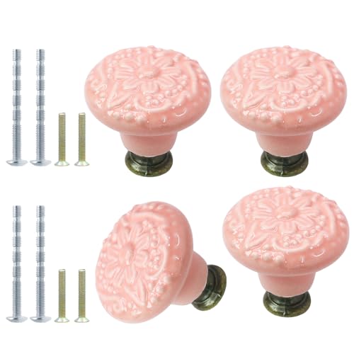 16pcs Pink Ceramic Knobs, Vintage & Retro Kitchen & Dresser Knobs & Pulls for Closet, Cupboard & Furniture Doors - color: Pink, size: 16pcs-1.3 Inch