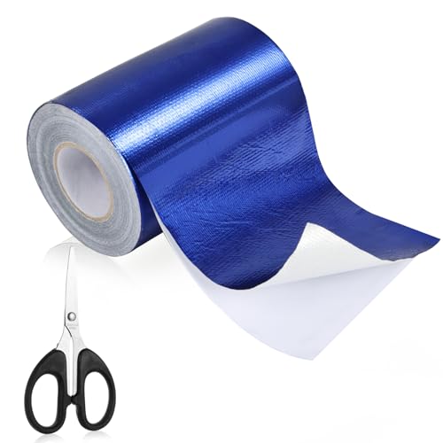 4.5Inch × 40FT RV Awning Repair Tape with Scissors, Outdoor Heavy Duty Repair Tape for Tarp, Tent, Boat Cover, Canvas, Sail Tape, Waterproof, UVproof and Heat-resistant Tear Repair Pctch Kit (1, Blue) - color: Blue