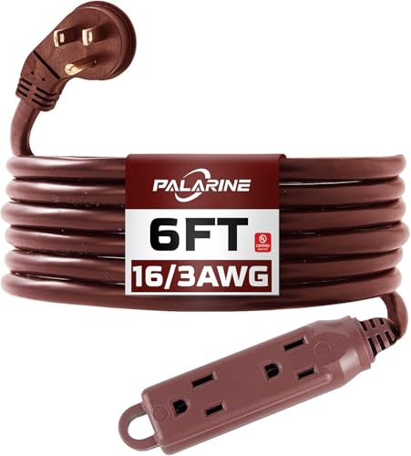 Indoor Extension Cord 3 Outlets Flat Plug Power Strip, UL Listed, 16 Gauge 6 ft Brown 3 Prong Heavy Duty, 16/3 SJTW 13A Outlet Extender - color: Brown, size: 6 FT