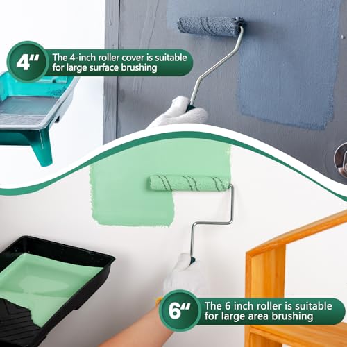 40 Pack 4 Inch and 6 Inch Microfiber Paint Roller Covers with 2pcs Anti Rust Metal Roller Frames, Professional Grade Painting Tools for Walls, Ceilings, Furniture - size: 4 Inch & 6 Inch, 42 Pack