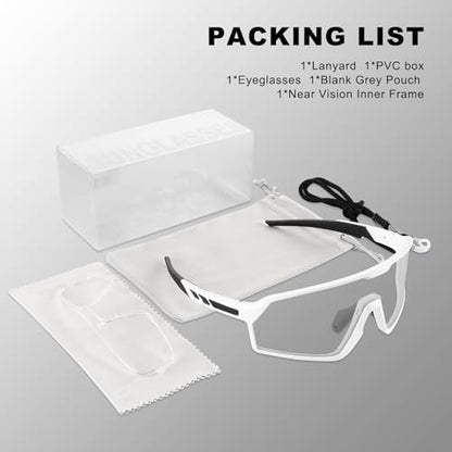 BangLong Photochromic Cycling glasses for Men Women, Clear Running MTB Sunglasses UV Protection - color: White Frame-photochromic