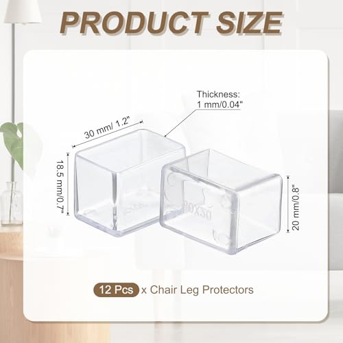 uxcell 12 Pcs Transparent Chair Leg Floor Protectors, 0.8 x 1.2 Inch Rectangle PVC Chair Leg Caps for Hardwood Floors, Non-Slip Reduce Noise Table Furniture Cover - size: 0.8 x 1.2 Inch