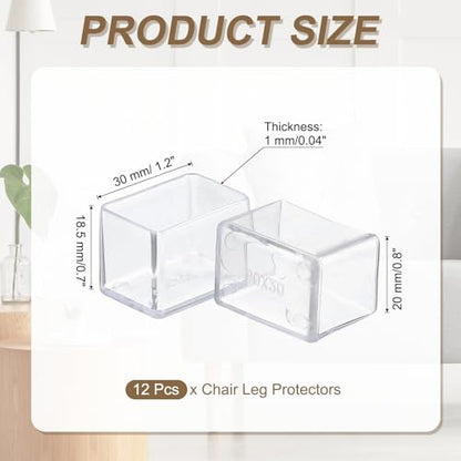 uxcell 12 Pcs Transparent Chair Leg Floor Protectors, 0.8 x 1.2 Inch Rectangle PVC Chair Leg Caps for Hardwood Floors, Non-Slip Reduce Noise Table Furniture Cover - size: 0.8 x 1.2 Inch