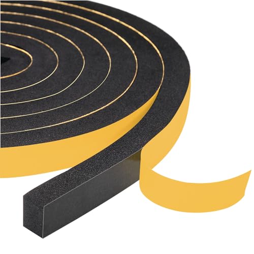 Yotache Foam Tape Weather Stripping for Door 2 Rolls 1/2" W X 3/8" T (New Adhesive Craft), High Density Closed Cell Adhesive Weather Seal Strip Black, 13 Ft Length (2 X 6.5 Ft Each) - size: 1/2"x3/8"x13 FT
