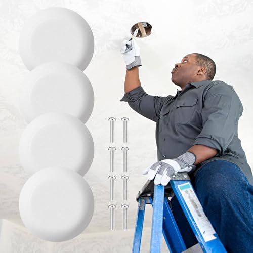 4 Pack Round Electrical Box Cover Hide Hole Ceiling Cover Ceiling Cover Plate for 3-1/2 to 4" Round Octagon Boxes, Covers Ugly Holes Screws, White (4)