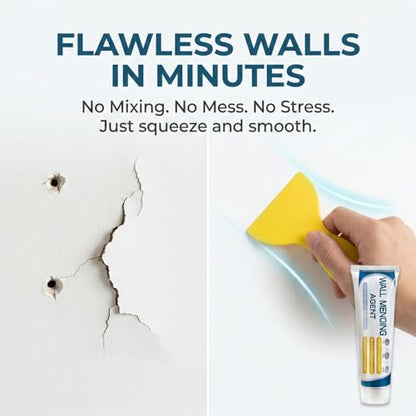 Drywall Patch Repair Kit - Wall Mending Agent for Nail Holes & Cracks | Non-Shrinking Wall Repair Paste with Scraper & Nozzle | Odorless, Quick-Drying Putty (1SET) - color: 1SET