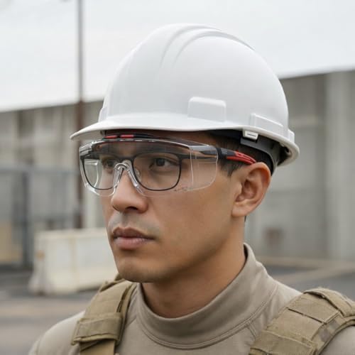 HTS HUNTERSKY ANSI Z87.1+ Anti Fog Lab Safety Glasses Fit Over Eyeglasses Up to 1.88 inch 100% UV Protective OTG Goggles - color: 3906c White-pink / Clear Lens