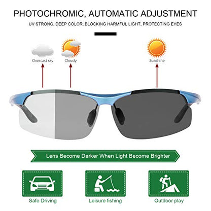 YIMI Men Photochromic Polarized Sports Sunglasses Cycling Fishing Driving Glasses UV Protection Eyeglasses Anti Glare Eyewear - color: 8003 Blue
