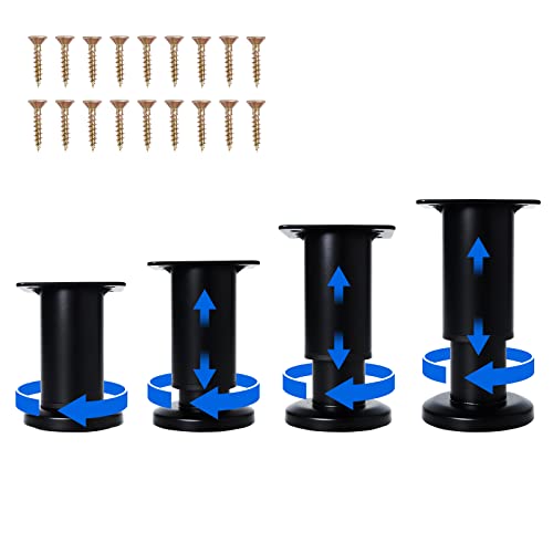 4 Pcs Adjustable Height Furniture Support Legs [with Screws] 3.15-4.72 inch, Metal Heavy Duty Furniture Replacement Legs for Chair/Bed/Sofa/Cabinet/Couch/Dresser/Bed/Table (Black) - color: Black, size: (4Pcs) 3.15-4.72 inch
