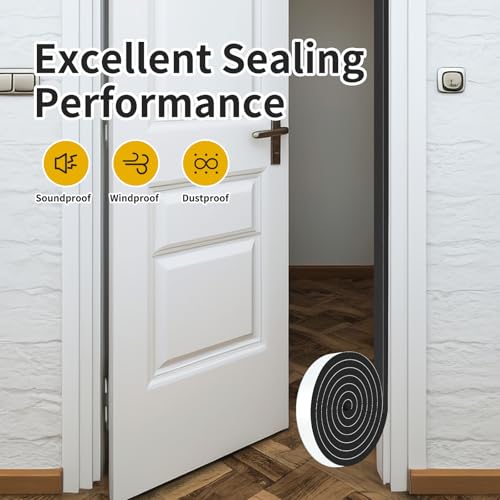 Weather Stripping Door Seal Strip,Window Weather Stripping,Strong Adhesive, Weatherproof, Reduce Noise, Gap Filler, Foam Insulation Tape for Doors and Windows (Black,1 in x 3/8 in x 13Ft) - size: 1 In x 3/8 In x 13Ft