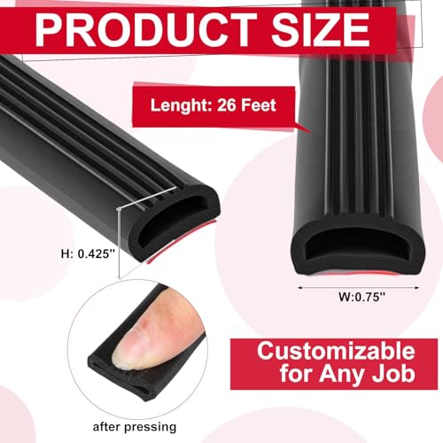 Pangda 26Ft D Shape Rubber Weather Stripping Foam Self-Adhesive EPDM Seal Strip for Noise Reduction Waterproof Dustproof for Cars Boats RVs Windows Doors (0.75" W x 0.425" H) - size: 26ft L, style: 0.75" W X 0.425" H