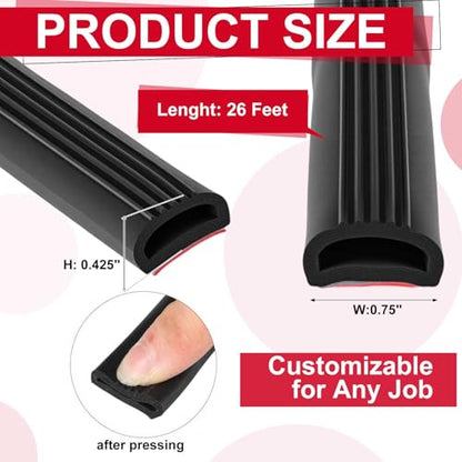 Pangda 26Ft D Shape Rubber Weather Stripping Foam Self-Adhesive EPDM Seal Strip for Noise Reduction Waterproof Dustproof for Cars Boats RVs Windows Doors (0.75" W x 0.425" H) - size: 26ft L, style: 0.75" W X 0.425" H