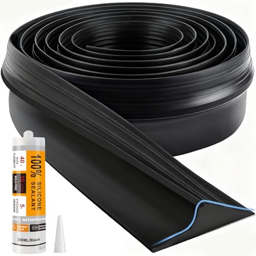 Jin&Bao Universal Garage Door Threshold Seal Strip 16FT Kit, Bottom Waterproof Rubber Weather Stripping Replacement（Black, 1 Adhesive） - color: Black, size: 16 Feet