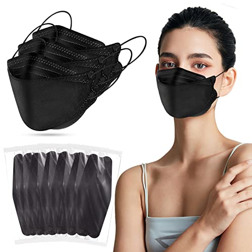 60PCS KF94 Disposable Face Mask, Disposable Individually Packaged Masks, Fish Mouth Type 4-Ply Breathable Mask with Adjustable Nose, Comfortable Breathable. Outdoor, Daily Use (Black) - color: Black