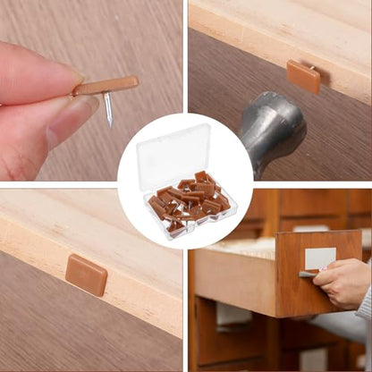 Tack-in Drawer Glides, 30 Pieces Plastic Drawer Slides Guides 17x12 mm Square Nail-On Gliders with Transparent Box for Dresser Repair, Fix Drawers Restore Smooth Sliding Motion for Furniture (Brown)