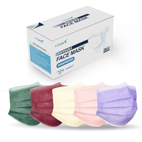 FriCARE Disposable Face Masks, 3-Ply ASTM Level 3 Medical Grade, FSA/HSA Eligible, Breathable & Comfortable for Allergy/Sun Protection, 50 Pack Berry Orchard - color: Berry Orchard