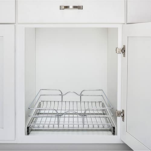 Rev-A-Shelf Kitchen Cabinet Wire Pullout Shelf and Drawer Organizer Pantry Storage with Basket and Mounting Hardware, 15 x 22 In, 5WB1-1522CR-1 - size: 15" W X 22"d, style: Single Tier