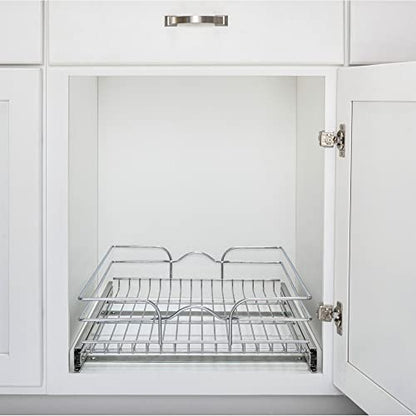 Rev-A-Shelf Kitchen Cabinet Wire Pullout Shelf and Drawer Organizer Pantry Storage with Basket and Mounting Hardware, 15 x 22 In, 5WB1-1522CR-1 - size: 15" W X 22"d, style: Single Tier