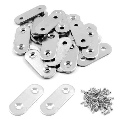 Jiozermi 24 Pcs Straight Brace, Flat Brace 1.6” x 0.6”, Stainless Steel Straight Bracket, Mending Joining Plates for Wood, Board, Bed Frame, Furniture & Shelves, Silver - size: Silver, 1.6” x 0.6”, 24 Pcs