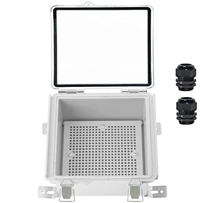 Zulkit Junction Box IP67 Waterproof Electrical Box Hinged Clear Cover Stainless Steel Latch Plastic Enclosure for Project w Mounting Plate Wall Bracket and 2 Cable Gland 5.9"x5.9"x3.5"/150x150x90mm - color: Clear Cover, size: 5.9"x5.9"x3.5"