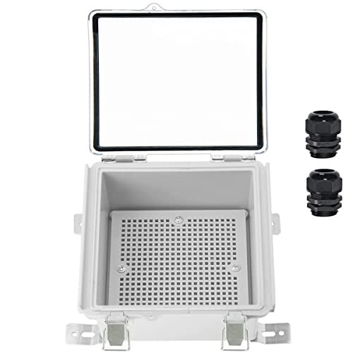 Zulkit Junction Box IP67 Waterproof Electrical Box Hinged Clear Cover Stainless Steel Latch Plastic Enclosure for Project w Mounting Plate Wall Bracket and 2 Cable Gland 5.9"x5.9"x3.5"/150x150x90mm - color: Clear Cover, size: 5.9"x5.9"x3.5"