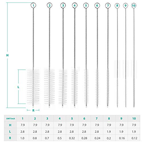 CiaraQ Bottle Cleaning Brushes, 8 Inch Nylon Tube Brush Set, Cleaner for Narrow Neck Bottles Cups with Hook, Set of 10pcs. - color: White, size: 8.0 Inch (10pcs)