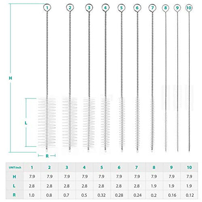 CiaraQ Bottle Cleaning Brushes, 8 Inch Nylon Tube Brush Set, Cleaner for Narrow Neck Bottles Cups with Hook, Set of 10pcs. - color: White, size: 8.0 Inch (10pcs)