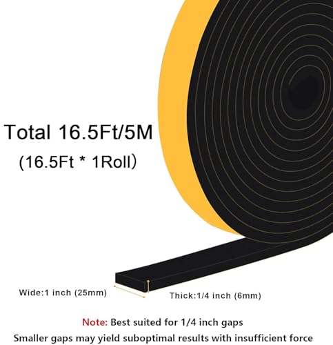 Upgraded Strong Adhesive Foam Weather Stripping Door Seal Strip Insulation Tape for Insulating Door,Air Conditioner Noise-Reduction Self Adhesive Sealing Weatherstrip(1 in x 1/4 in x 16.5 Ft) - size: 1 inch x 1/4 inch x 16.5Ft