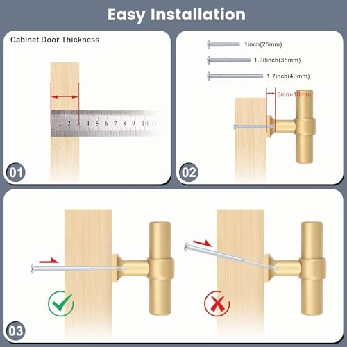 5Pack Single Hole Gold Champagne Cabinet Knobs T Shaped Dold Kitchen Cabinet Knobs Hardware Pull Knob for Cabinets and Drawers 50mm Total Length - color: Champagne Gold, size: Single Hole-2inch Length