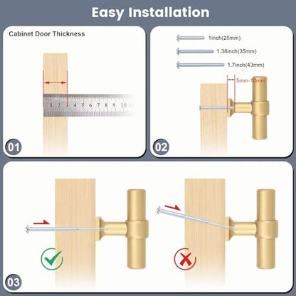 5Pack Single Hole Gold Champagne Cabinet Knobs T Shaped Dold Kitchen Cabinet Knobs Hardware Pull Knob for Cabinets and Drawers 50mm Total Length - color: Champagne Gold, size: Single Hole-2inch Length