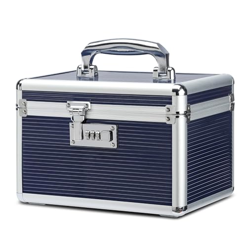 Combination Locking Medication Box with Portable Storage Case, 10.2 x 6.8 x 6.8 Inch, Childproof Medicine Lock Organizer, Lockable Box for Documents & Valuables (Blue/Small) - color: Blue, size: Small