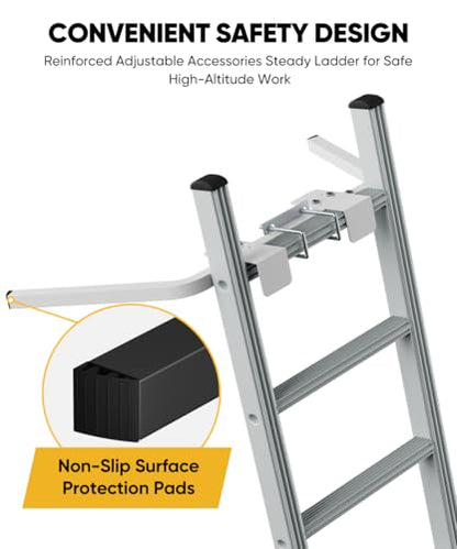 Ladder Stabilizer, Adjustable Heavy Duty Ladder Standoff with Pins & Sheet for Wing Span/Wall Extended Accessory, Ladders Roof Stabilizer with Non-Slip Rubber Pads for Roof Gutter Guard, White - color: White