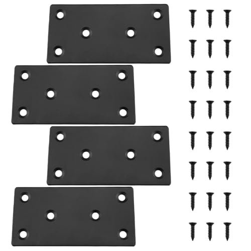 Lovelysp 4PCS Black Patch Plate Table Leg Bracket Installation Hardware Perforated Metal Plate 100×50mm/3.93×1.96inch with Screws for Furniture Legs Sofas Chairs cabinets, etc
