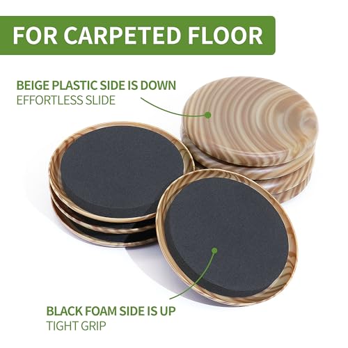 Furniture Sliders for Carpet 8 PCS - 3 1/2 inch Furniture Moving Slider Chair Legs Floors Protectors Furniture Movers Sliders – Move Your Furniture Easy & Safely(for Carpet) Beige Coffee - size: 8 Pcs 3 1/2 Inch Beige Coffee